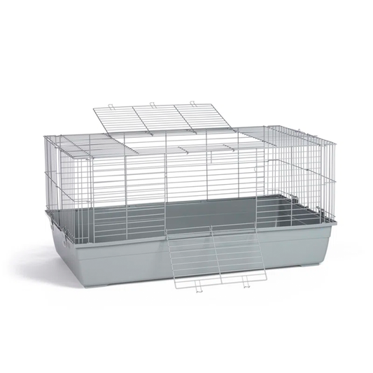 Jaula Amplia de Un Nivel con Base Profunda y Doble Acceso para Conejos y Cobayas Domésticos