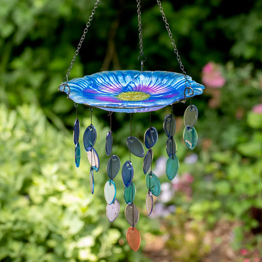 Bacha Colgante para Aves con Campanillas Decorativas en Forma de Flor Multicolor para Jardín
