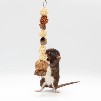 Juguetes Torre de Juego Suspendida con Piñas y Bolas Trenzadas para Pequeños Animales Trepadores de Jaula