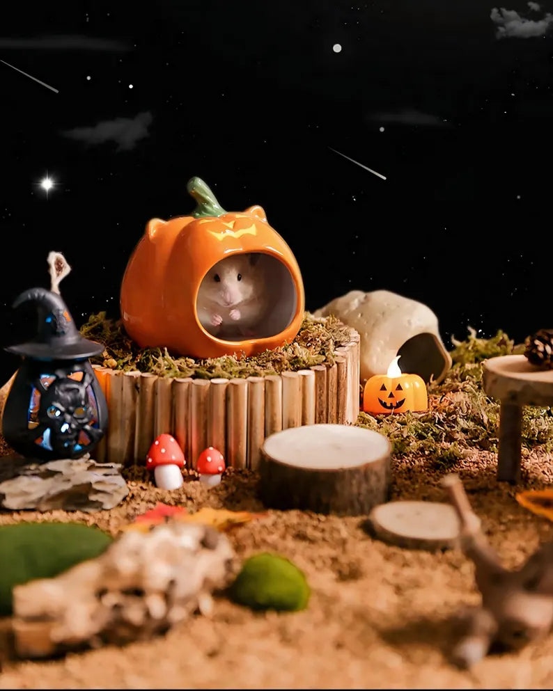 Refugio Decorativo en Forma de Calabaza Refrescante para Hámsters, Cobayas y Pequeños Reptiles